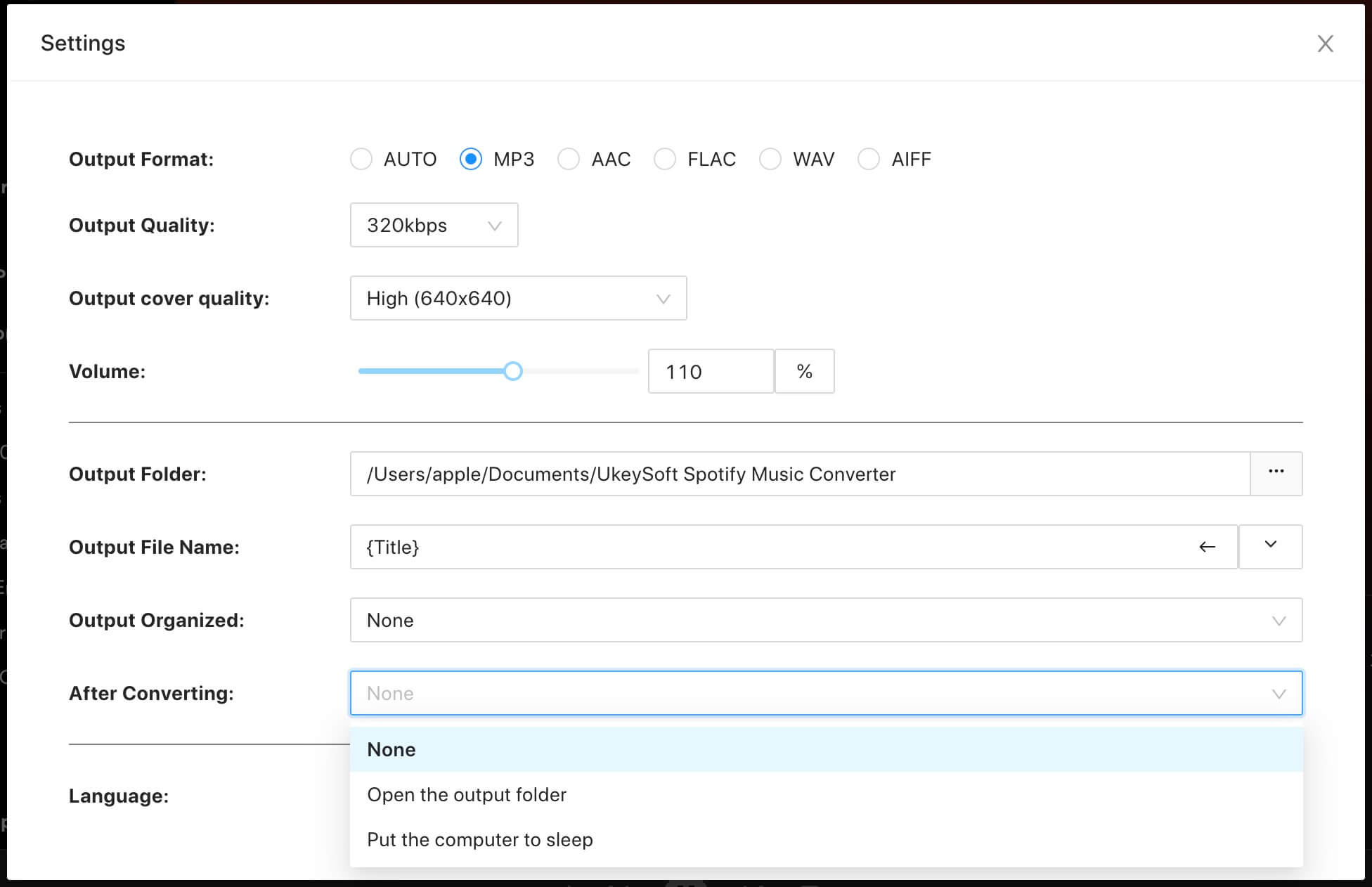 setting after converting